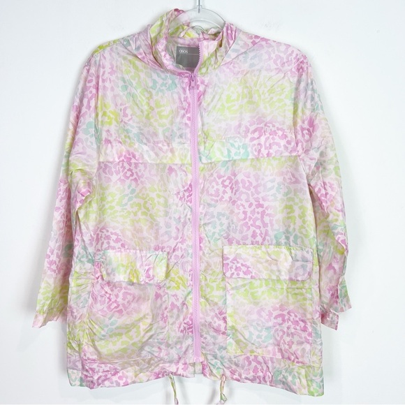 ASOS DESIGN PINK GREEN LIGHTWEIGHT PACKABLE WINDBREAKER JACKET WITH HOOD SZ 0 - Picture 2 of 6